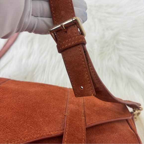 Women's Violetta Genuine Suede Messenger Bag Handbag Purse 13.5"x9"x4.5" Camel - Picture 16 of 16